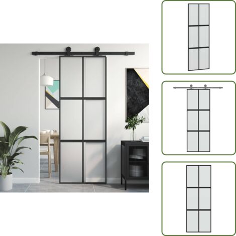 The Living Store Porta Scorrevole Nera 76x205 cm in Vetro Temperato e Alluminio - Vetro temperato