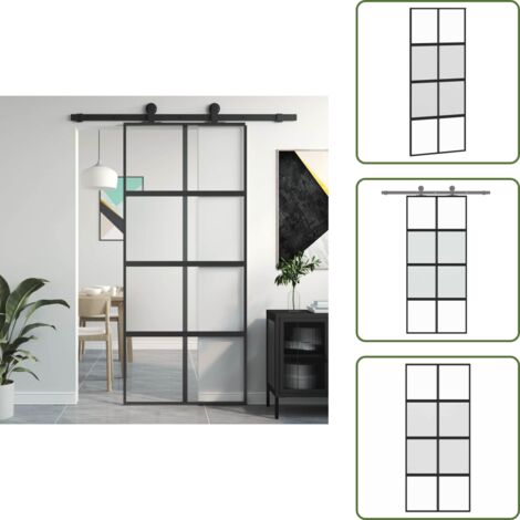 The Living Store Porta Scorrevole Nera 90x205 cm in Vetro Temperato e Alluminio - Vetro temperato