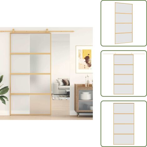 The Living Store Porta Scorrevole Oro 102,5x205 Vetro Smerigliato ESG Alluminio - Vetro smerigliato