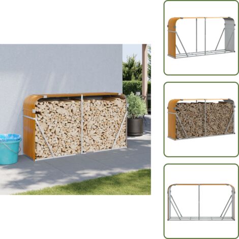 The Living Store Portaceppi Effetto Legno 180x45x100 cm in Acciaio Zincato - Portalegna per camino