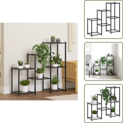 The Living Store Portafiori 83x25x80 cm Nero in Ferro - Scaffale per piante