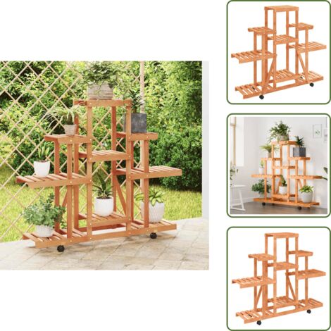 The Living Store Portafiori con Ruote 110x25x101 cm in Legno Massello di Abete - Supporto per piante