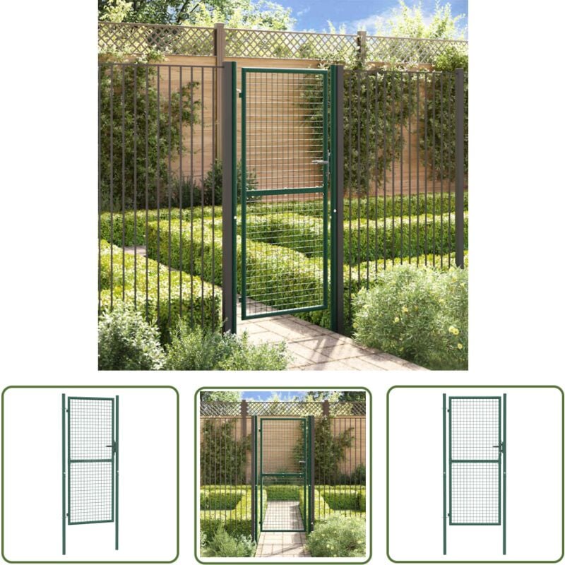 The Living Store Portail de clôture acier 100x200 cm vert - Portail De Cloture - Portail Jardin - Portail Acier - Portail Vert - Porte De Jardin