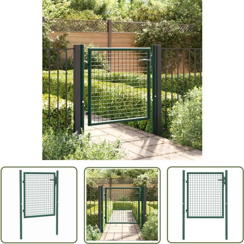 Portail de clôture acier 100x75 cm vert - Portail De Cloture - Portillon - Clôture Jardin - Porte De Jardin - Porte De Cloture - The Living Store