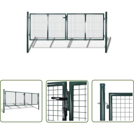 The Living Store Portail de clôture Acier 306x150 cm Vert - Portail De Jardin - Portillon - Clôture - Portail En Acier - Portail Vert