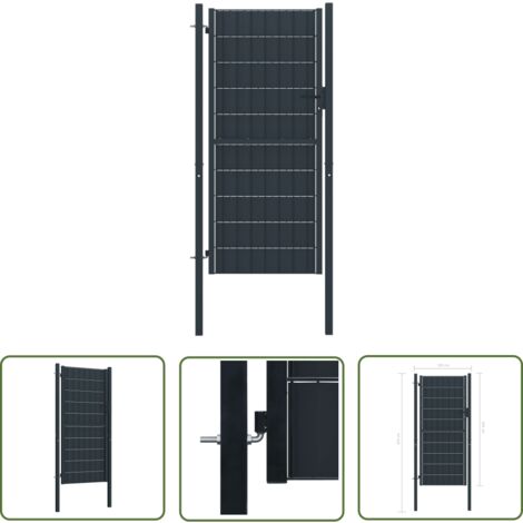 The Living Store Portail de clôture PVC et acier 100x204 cm Anthracite - Portail De Cloture - Portail En Acier - Portail Pvc - Portail Anthracite - Porte De Jardin