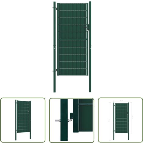The Living Store Portail de clôture PVC et acier 100x204 cm Vert - Portail De Cloture - Portail Jardin - Portillon - Clôture Pvc - Clôture Acier