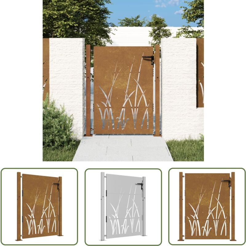 The Living Store - Portail de jardin 105x130 cm acier corten conception d'herbe - Portail De Jardin - Portillon - Clôture - Acier Corten - Portail