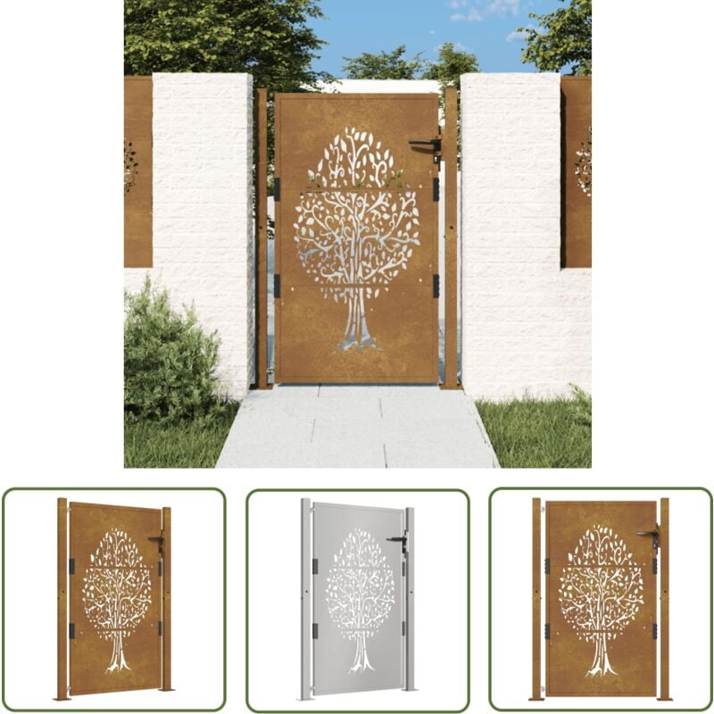 The Living Store - Portail de jardin 105x155 cm acier corten conception de l'arbre - Portail De Jardin - Portails De Jardin - Porte De Clôture