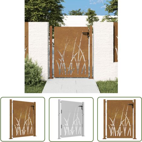 The Living Store Portail de jardin 105x155 cm acier corten conception d'herbe - Portail De Jardin - Portails Métalliques - Portail En Acier - Porte D'entrée - Clôture