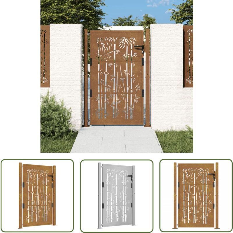 The Living Store - Portail de jardin 105x155 cm acier corten design de bambou - Portail De Jardin - Portails De Jardin - Clôture - Porte De Sécurité