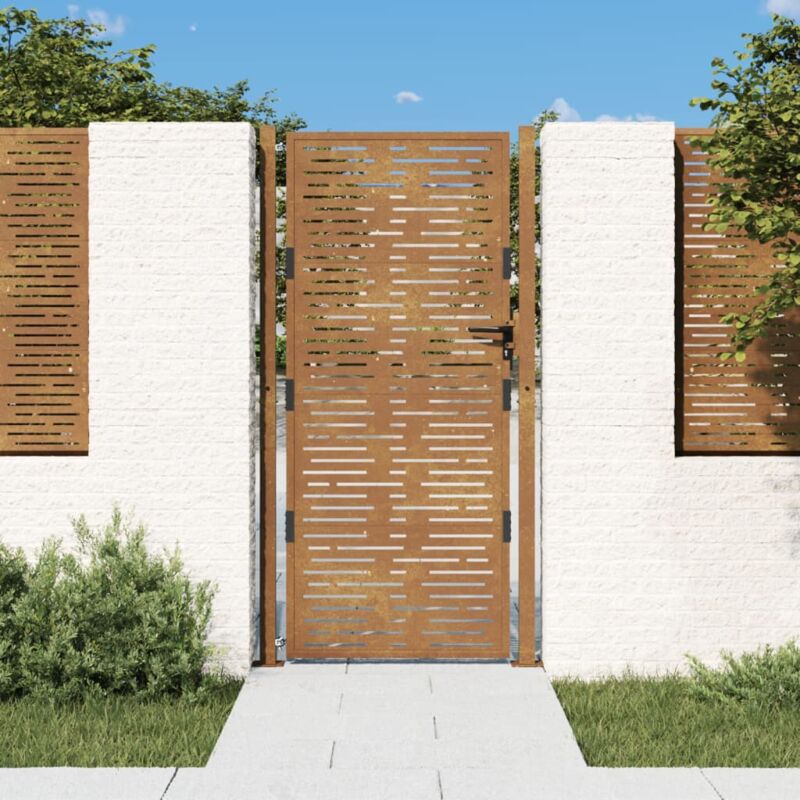 Portail de jardin 105x180 cm acier corten conception de carré The Living Store Brun