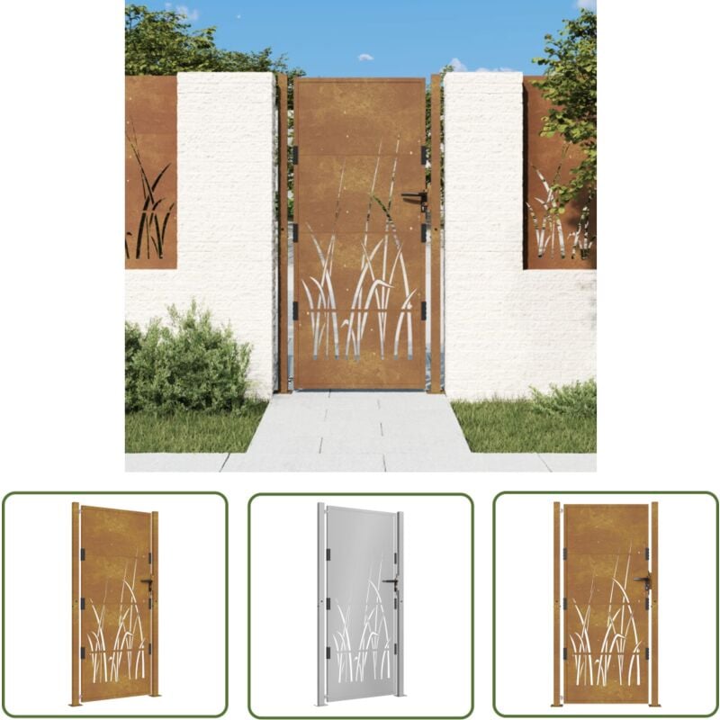 The Living Store - Portail de jardin 105x180 cm acier corten conception d'herbe - Portail De Jardin - Portillon - Clôture - Porte De Sécurité - Acier