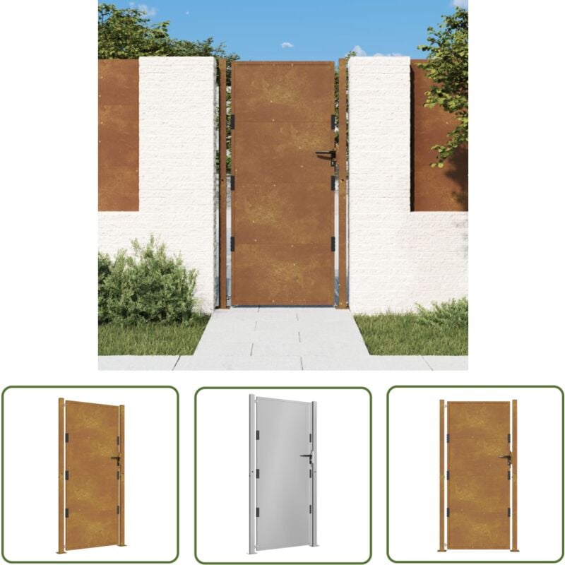 Portail de jardin 105x205 cm acier corten - Portail De Jardin - Portillon - Clôture - Acier Corten - Portail Sécurisé - The Living Store