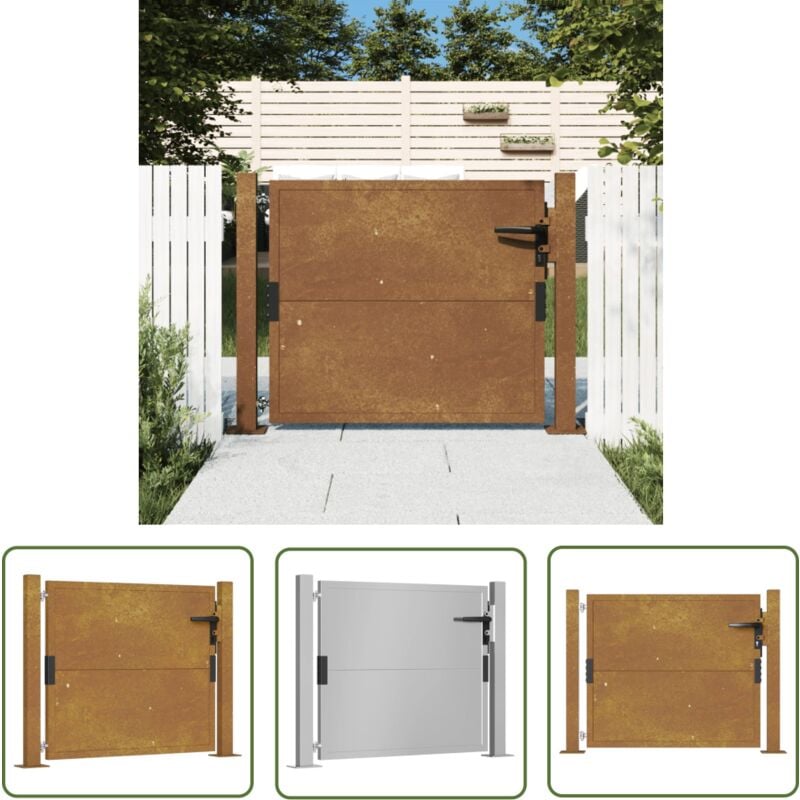 The Living Store Portail de jardin 105x80 cm acier corten - Portail De Jardin - Portillon - Clôture - Acier Corten - Porte De Sécurité