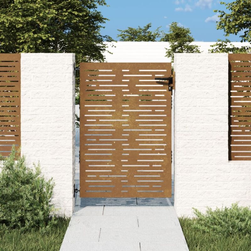 Portail de jardin 85x125 cm acier corten conception de carré The Living Store Brun