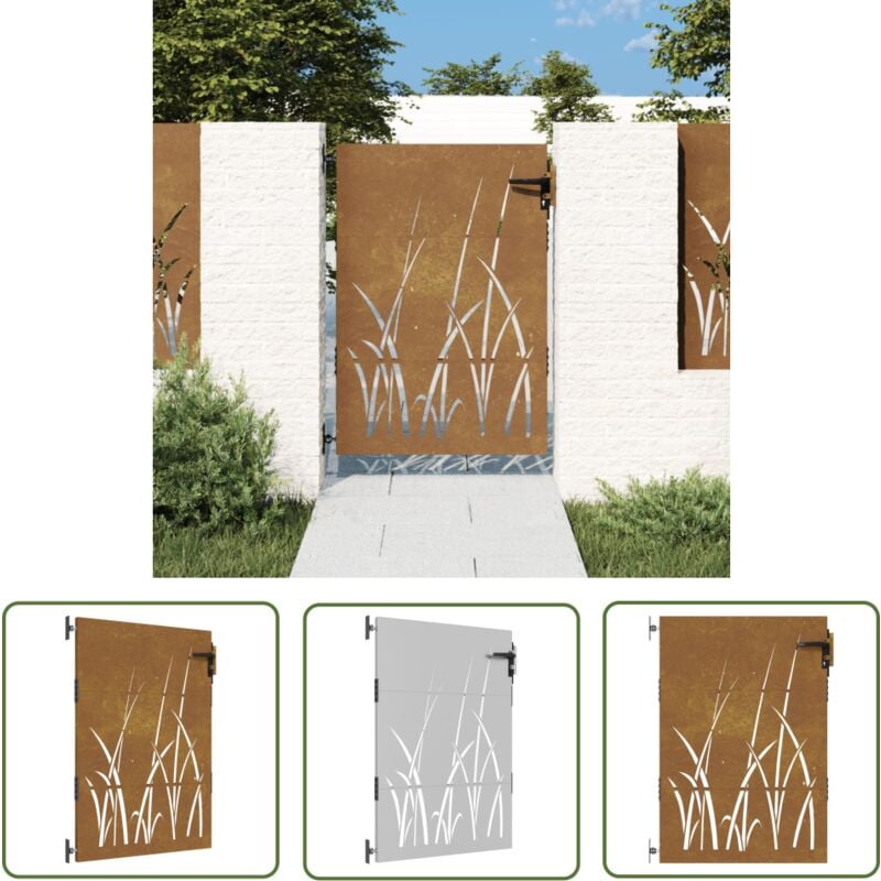 The Living Store - Portail de jardin 85x150 cm acier corten conception d'herbe - Portail Jardin - Porte D'entrée - Clôture - Acier Corten - Design