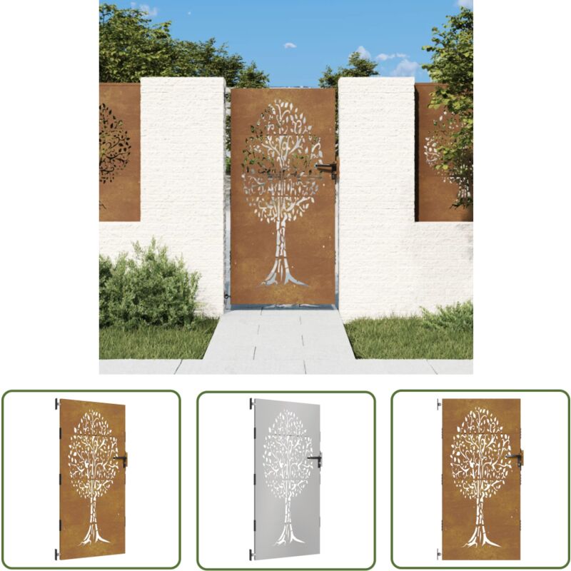 The Living Store - Portail de jardin 85x175 cm acier corten conception de l'arbre - Portail De Jardin - Porte De Jardin - Portillon - Clôture - Acier