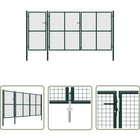 The Living Store Portail de jardin Acier 400 x 150 cm Vert - Portail De Jardin - Portillon - Clôture Acier - Clôture Verte - Porte De Jardin