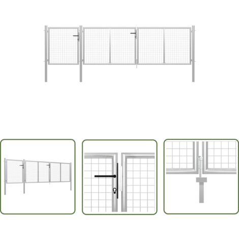 The Living Store Portail de jardin Acier 400 x 75 cm Argenté - Portail D'acier - Portillon Jardin - Clôture Acier - Portail Extérieur - Porte De Jardin Sécurisé