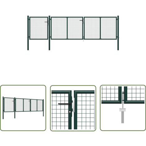 The Living Store Portail de jardin Acier 400 x 75 cm Vert - Portail D'acier - Portillon Jardin - Clôture Jardin - Portail Extérieur - Porte De Jardin Sécurisé