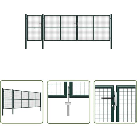 The Living Store Portail de jardin Acier 500 x 150 cm Vert - Portail D'acier - Portillon Jardin - Clôture Acier - Portail Extérieur - Porte De Jardin
