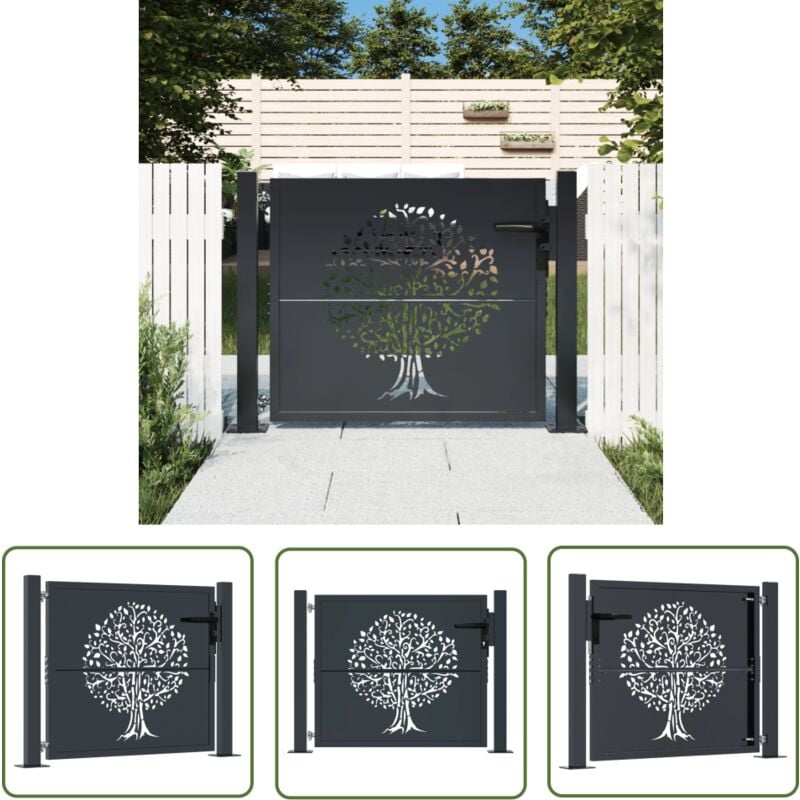 Portail de jardin anthracite 105x105cm acier conception d'arbre - Portail De Jardin - Portillon - Clôture - Porte D'entrée - Portail Aluminium - The