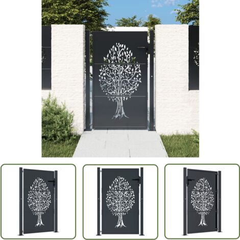 The Living Store Portail de jardin anthracite 105x130cm acier conception d'arbre - Portail De Jardin - Portails Extérieurs - Clôture - Porte De Sécurité - Portail Aluminium