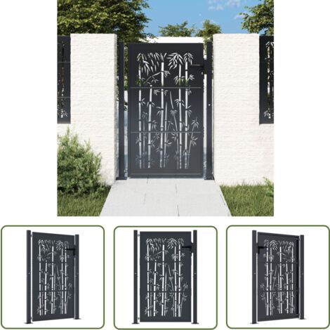 The Living Store Portail de jardin anthracite 105x155 cm acier design de bambou - Portail De Jardin - Portails Extérieurs - Clôture Aluminium - Porte De Sécurité - Portail Design