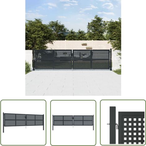 The Living Store Portail de jardin anthracite 400x125 cm acier - Portail De Jardin - Portail En Acier - Clôture - Porte D'entrée - Porte Extérieure