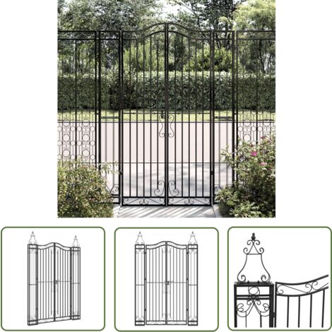 The Living Store Portail de jardin noir 121x8x180 cm fer forgé - Portail De Jardin - Portail En Fer Forgé - Porte De Jardin - Clôture - Décoration Extérieur