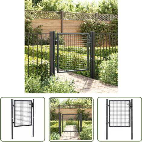 The Living Store Portail en maille de jardin Acier galvanisé 100 x 125 cm Gris - Portail Jardin - Portillon Aluminium - Clôture Jardin - Porte D'entrée - Sécurité Jardin