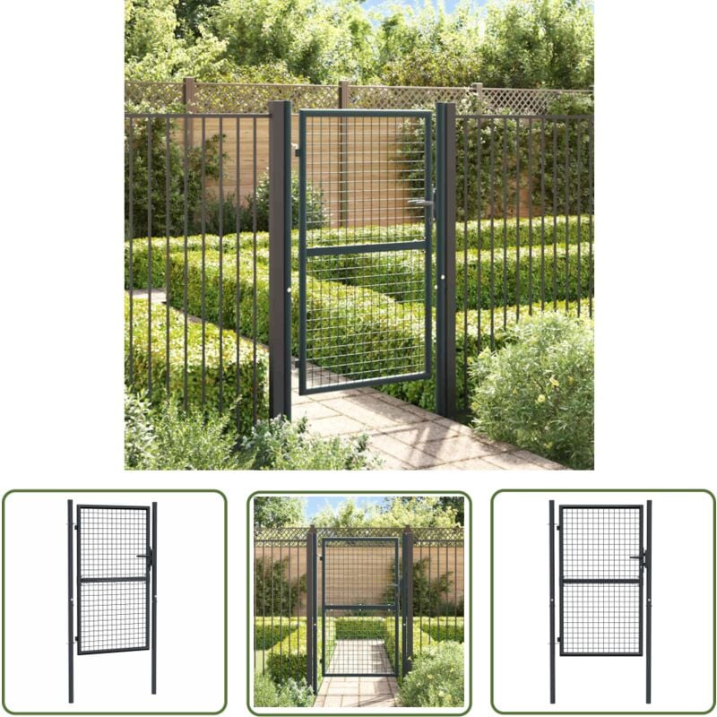 The Living Store - Portail en maille de jardin Acier galvanisé 100 x 200 cm Gris - Portail Jardin - Portillon Aluminium - Clôture Jardin - Portail