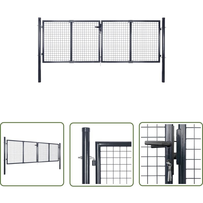 The Living Store - Portail en maille de jardin Acier galvanisé 289x75 cm Gris - Portail Jardin - Portillon - Clôture - Fermeture Jardin - Sécurité