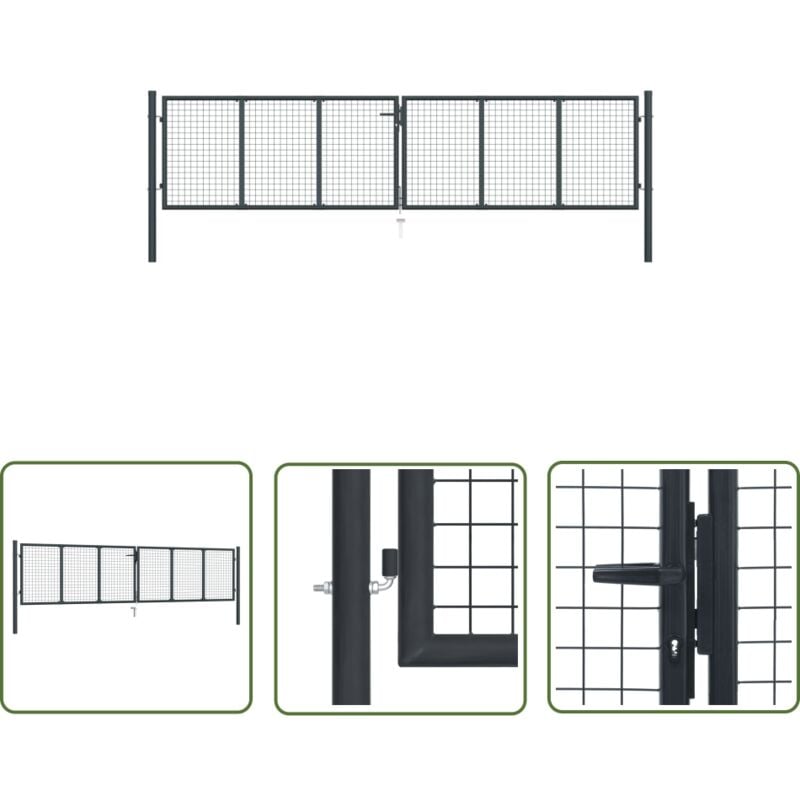 The Living Store - Portail en maille de jardin Acier galvanisé 400 x 150 cm Gris - Portail Jardin - Portillon - Clôture - Porte D'entrée - Acier