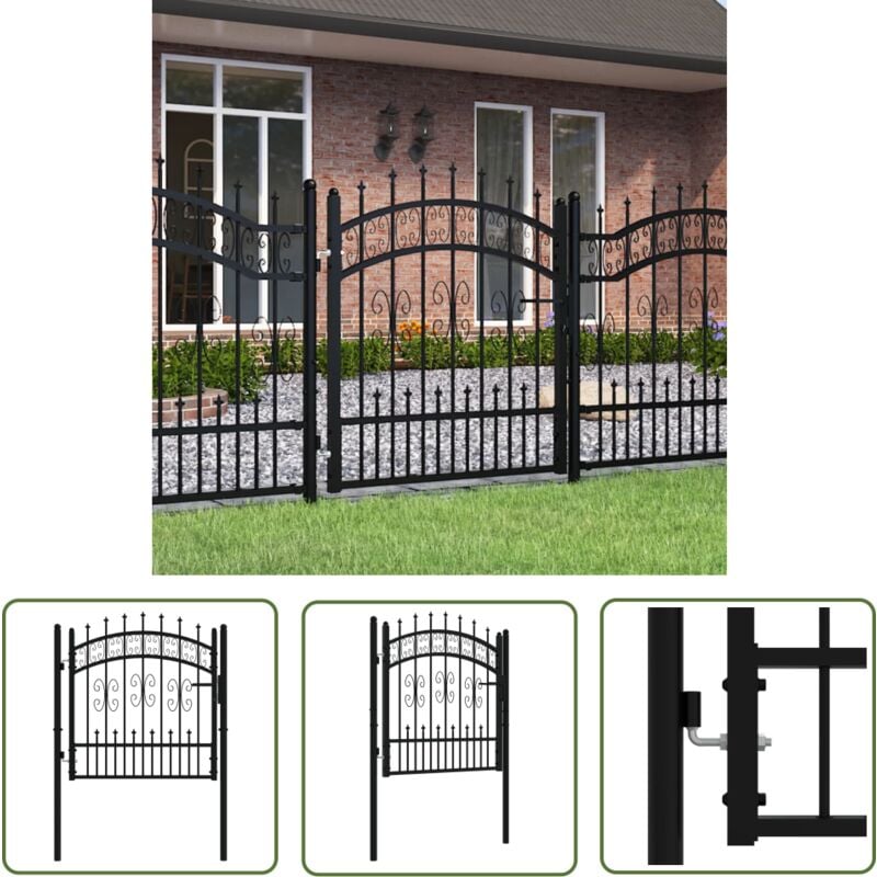 The Living Store - Portail et sommet de lance Noir 103x150 cm Acier enduit poudre - Portail De Clôture - Portillon - Clôture Jardin - Porte D'entrée