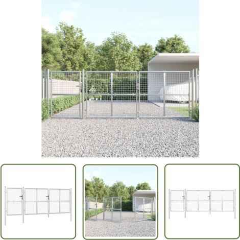 The Living Store Portal de jardin maille argenté 400x175 cm acier galvanisé - Portail De Jardin - Porte D'entrée - Clôture De Jardin - Porte Métallique - Porte Résistante