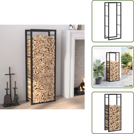 The Living Store Portalegna Nero Opaco 50x28x132 cm in Acciaio - Legna da ardere
