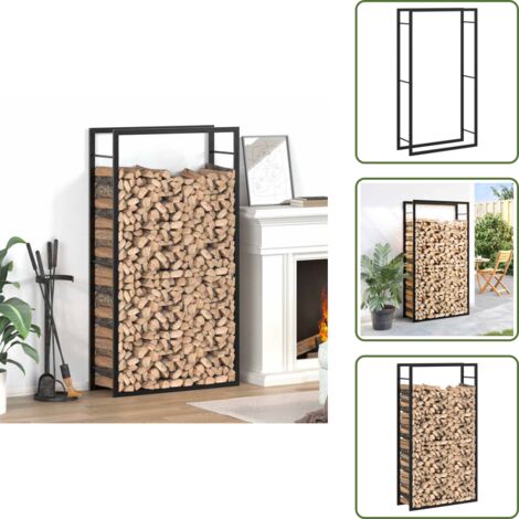 The Living Store Portalegna Nero Opaco 80x28x154 cm Acciaio - Legna da ardere