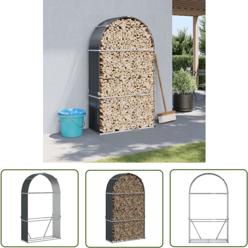 The Living Store - Porte-bûches anthracite 120x45x210 cm acier galvanisé - Porte-bûches - Rangement Bûches - Abri à Bûches - Stockages Extérieurs