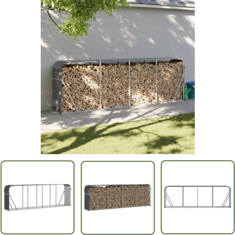The Living Store - Porte-bûches anthracite 300x45x100 cm acier galvanisé - Porte-bûches - Rangement Bûches - Abri à Bûches - Bois De Chauffage