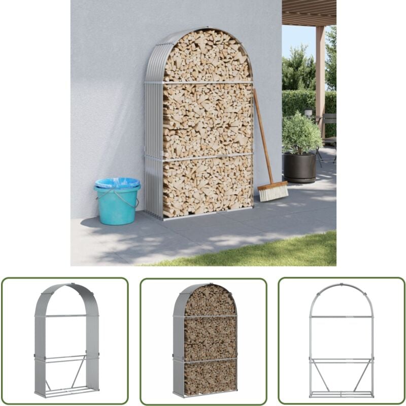 The Living Store - Porte-bûches gris clair 120x45x210 cm acier galvanisé - Porte-bûches - Rangement Bûches - Abri à Bûches - Stockages Extérieurs
