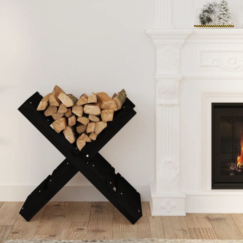 The Living Store - Porte-bûches Noir 47x39,5x48 cm Bois massif de pin