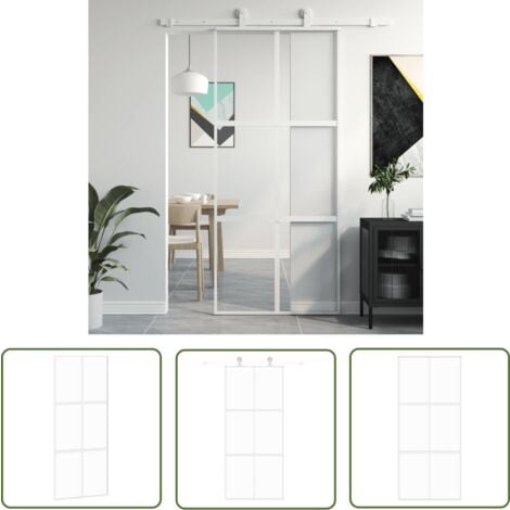 The Living Store Porte coulissante blanc 90x205 cm verre trempé aluminium - Portes Coulissantes - Porte Vitrée - Porte D'intérieur - Portes Modernes - Porte Aluminium