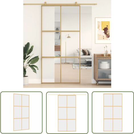 The Living Store Porte coulissante doré 102,5x205cm verre ESG clair et aluminium - Portes Coulissantes - Porte Vitrée - Porte Intérieur - Porte Dorée - Portes Modernes