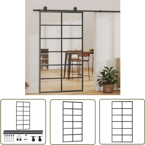 The Living Store Porte coulissante et quincaillerie Verre et Aluminium 102x205cm - Portes Coulissantes - Porte Vitrée - Porte Aluminium - Portes Intérieures - Kit De Quincaillerie