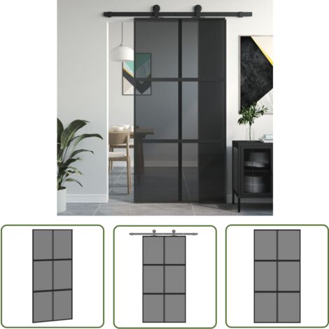 The Living Store Porte coulissante noir 102,5x205 cm verre trempé aluminium - Porte Coulissante - Porte Intérieur - Porte Vitrée - Porte Noire - Porte Design