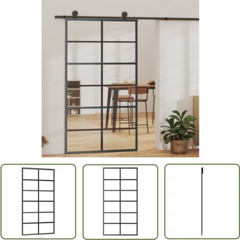 The Living Store Porte coulissante Verre ESG et aluminium 102x205 cm Noir - Porte Coulissante - Porte Vitrée - Porte Aluminium - Porte Intérieur - Portes Design