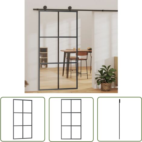 The Living Store Porte coulissante Verre ESG et aluminium 102x205 cm Noir - Portes Coulissantes - Porte Vitrée - Porte Aluminium - Porte Design - Portails Intérieur