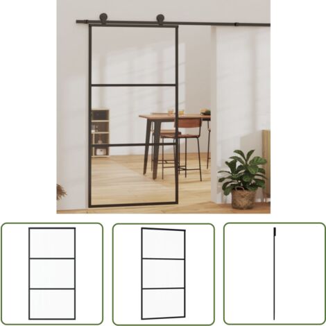 The Living Store Porte coulissante Verre ESG et aluminium 102x205 cm Noir - Portes Coulissantes - Porte Vitrée - Porte Aluminium - Porte Intérieur - Portails Coulissants